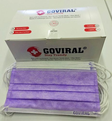 Goviral lila 3 rétegű nemszőtt-textilmaszk, 5x10 db