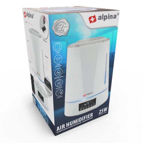 Alpina Légpárásító 4L, LED fény, digitális, távirányító, fehér