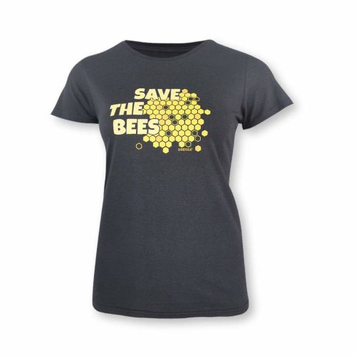 Save The Bees méhecskés biopamut női póló - sötétszürke