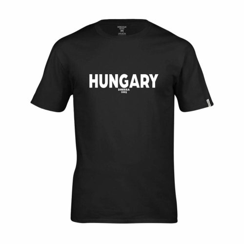 Hungary feliratos környakú rövid ujjú pamut póló - fekete