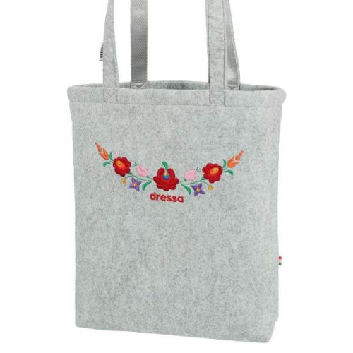 Bag matyó mintás hímzett filc női shopper táska - szürke