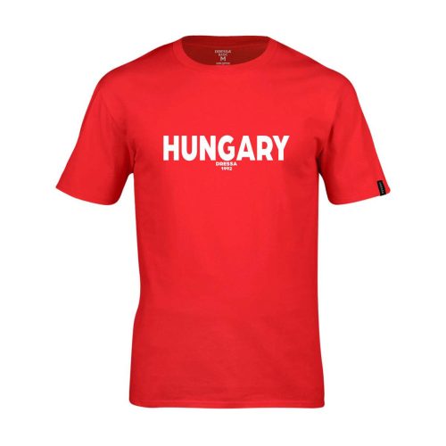 Hungary feliratos környakú rövid ujjú pamut póló - piros
